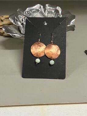 Handmade Hammered Copper Disc Earrings Boho Amazonite Drop Artisan